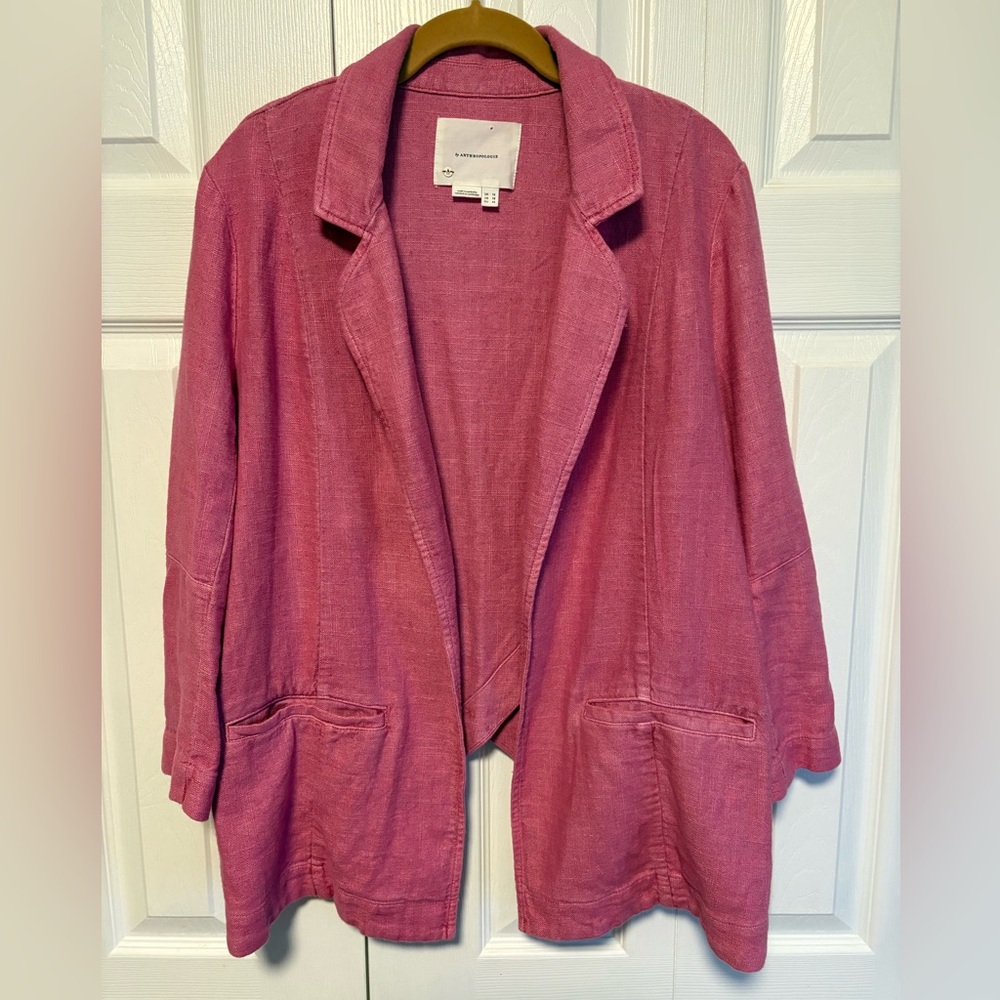 Anthropologie Beautiful Pink Thick but Soft Linen Jacket with Crisscross Back